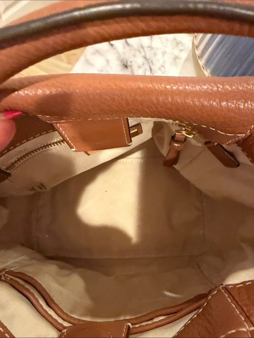 Tory Burch Tan Leather & Cream Woven Crossbody Satchel